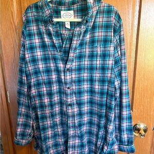 St. John's Bay Teal and Red Plaid/Flannel Shirt